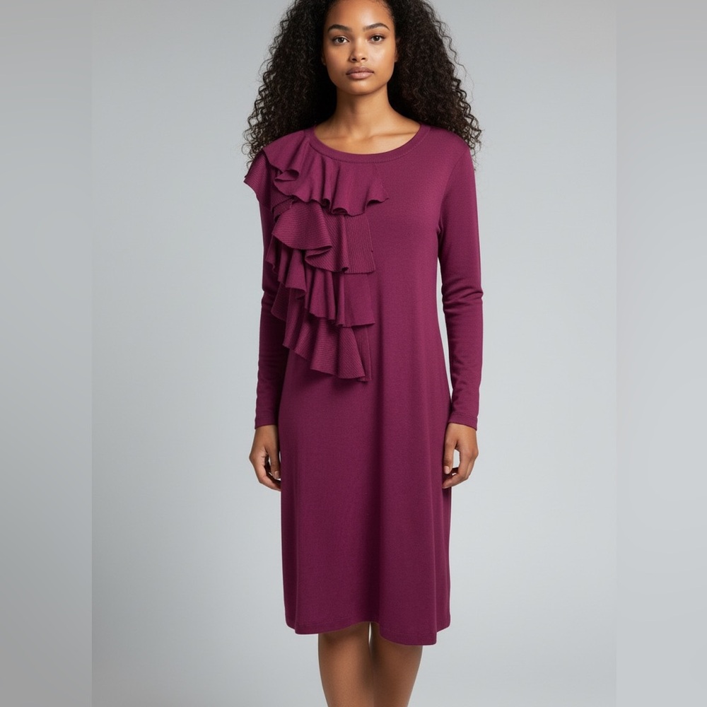 Spense Eggplant Ruffle Sweater Dress